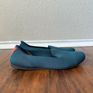 ROTHY'S Neon Stripe Loafers in Bottle Blue Round Toe RETIRED